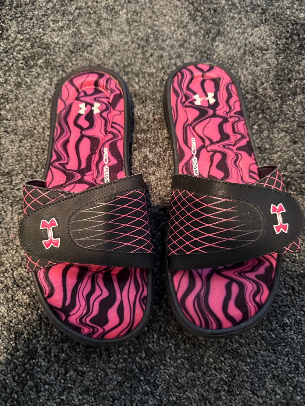 Under Armour Black and Pink Women's Slide Sandals Size 10